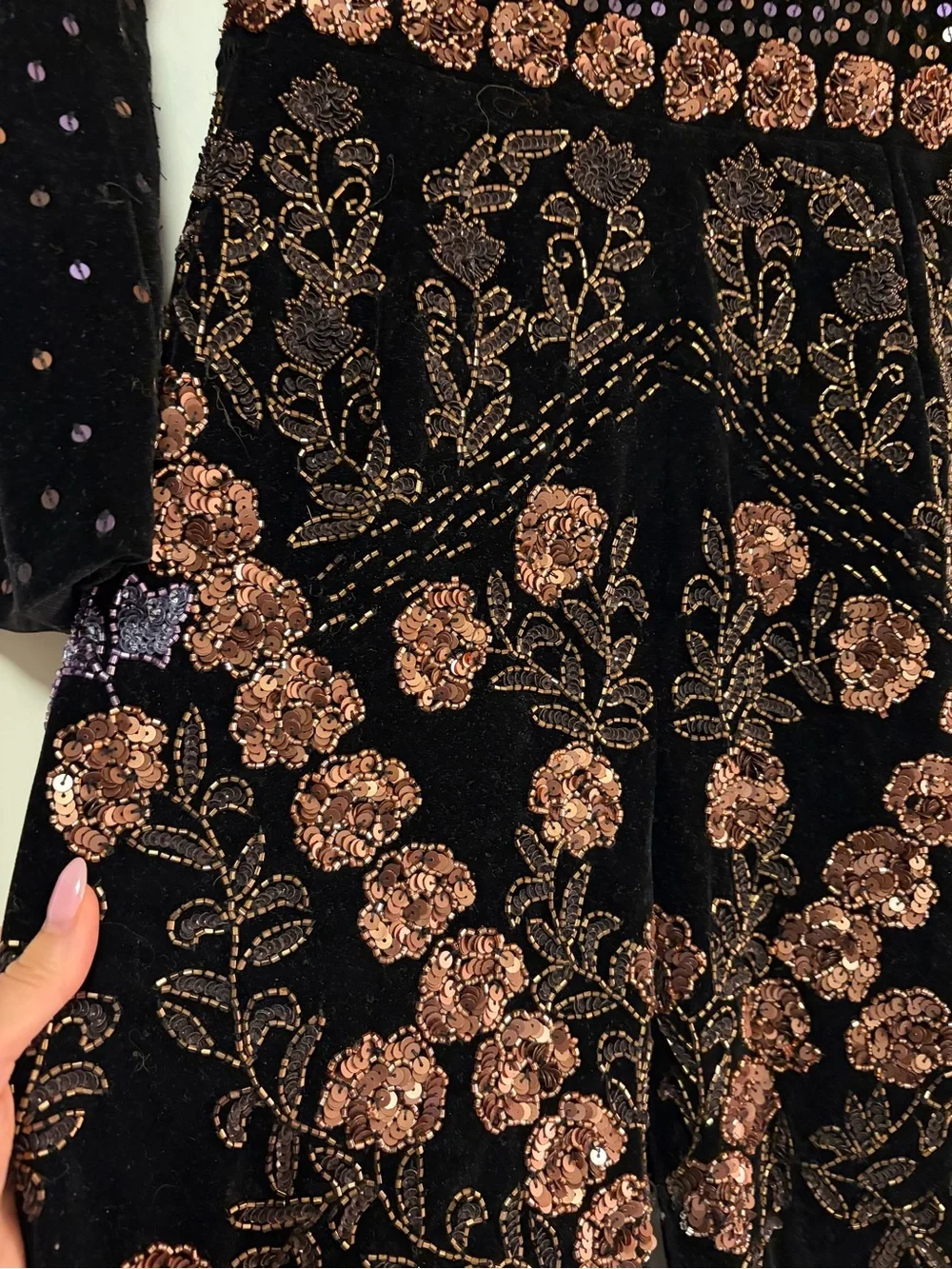 Nasty Gal Black Velvet Floral Embroidered Deep V Jumpsuit - Picture 4 of 8
